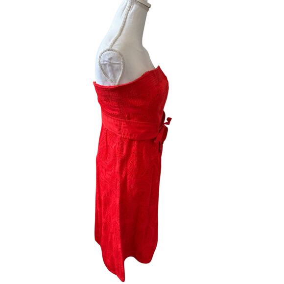 Plenty Tracy Reese Eyelet Strapless Dress Obi Belt Tomato Red 6 - Picture 3 of 7